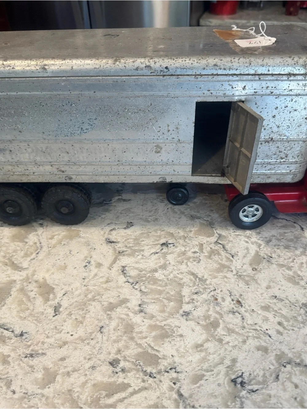 Red and Silver Toy Semi Truck Trailer - Kids Toys 22 inches long vintage